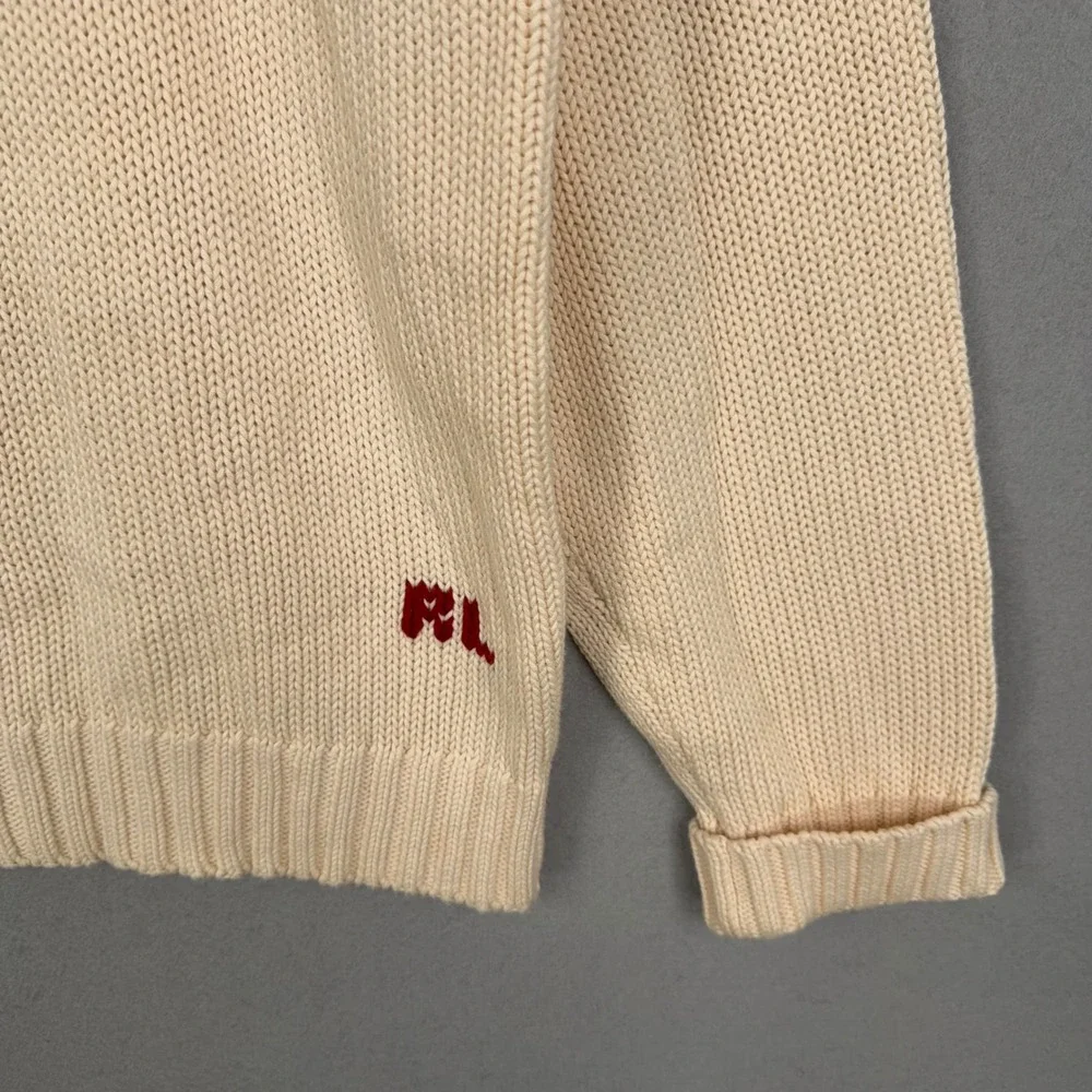 Vintage Polo Ralph Lauren Sweater Mens XL Cream American Flag Knit Preppy USA